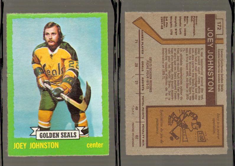 1973-74 O-PEE-CHEE CARD #172 J. JOHNSTON photo 1973-74 O-PEE-CHEE CARD #172 J. JOHNSTON photo