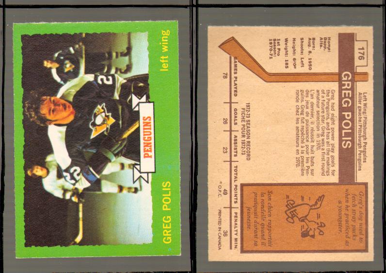 1973-74 O-PEE-CHEE CARD #176 G. POLIS photo 1973-74 O-PEE-CHEE CARD #176 G. POLIS photo