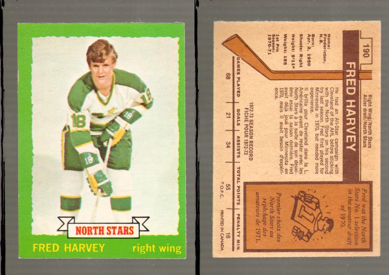 1973-74 O-PEE-CHEE CARD #190 F.HARVEY photo 1973-74 O-PEE-CHEE CARD #190 F.HARVEY photo