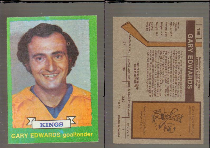 1973-74 O-PEE-CHEE CARD #199 G. EDWARDS photo 1973-74 O-PEE-CHEE CARD #199 G. EDWARDS photo