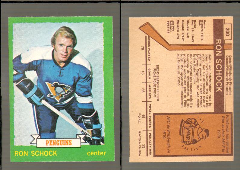 1973-74 O-PEE-CHEE CARD #200 R. SCHOCK photo 1973-74 O-PEE-CHEE CARD #200 R. SCHOCK photo