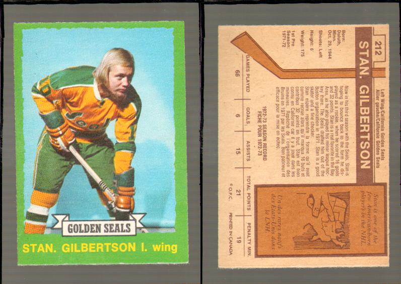1973-74 O-PEE-CHEE CARD #212 S. GILBERTSON photo 1973-74 O-PEE-CHEE CARD #212 S. GILBERTSON photo