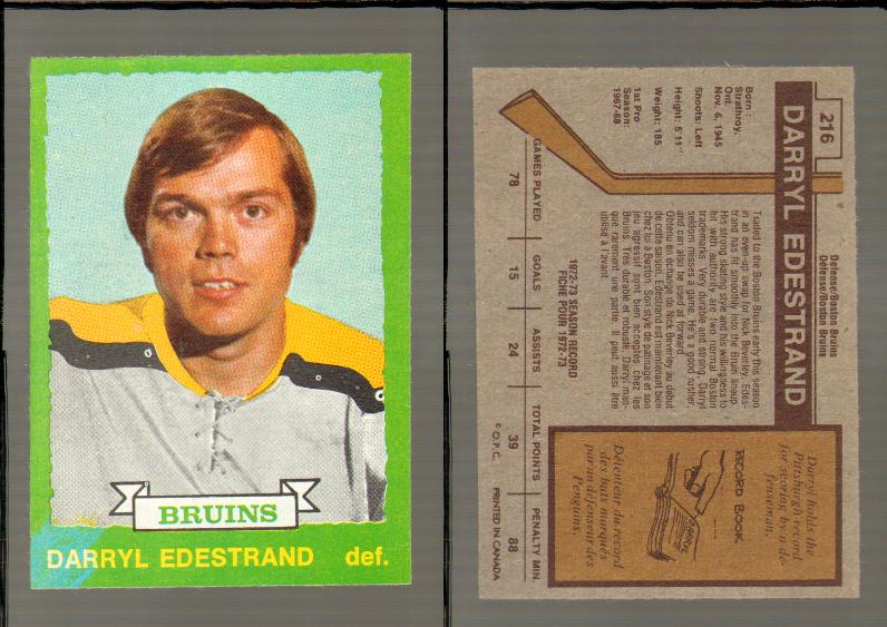 1973-74 O-PEE-CHEE CARD #216 D. EDESTRAND photo 1973-74 O-PEE-CHEE CARD #216 D. EDESTRAND photo