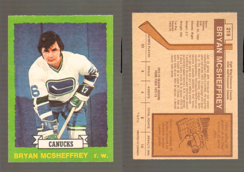 1973-74 O-PEE-CHEE CARD #219 B. MCSHEFFREY photo 1973-74 O-PEE-CHEE CARD #219 B. MCSHEFFREY photo