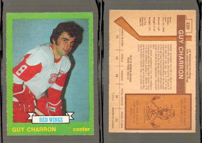 1973-74 O-PEE-CHEE CARD #220 G. CHARRON photo 1973-74 O-PEE-CHEE CARD #220 G. CHARRON photo
