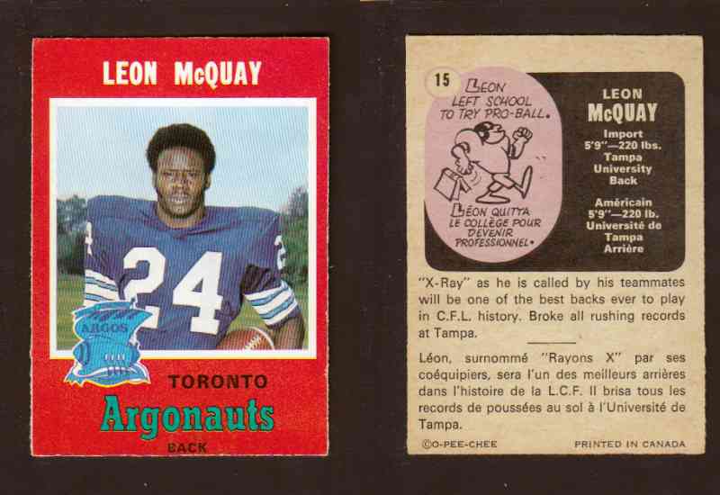 1971 CFL O-PEE-CHEE FOOTBALL CARD #15 L. McQUAY photo 1971 CFL O-PEE-CHEE FOOTBALL CARD #15 L. McQUAY photo