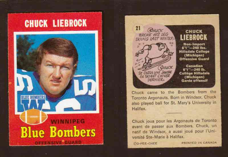 1971 CFL O-PEE-CHEE FOOTBALL CARD #21 C. LIEBROCK photo 1971 CFL O-PEE-CHEE FOOTBALL CARD #21 C. LIEBROCK photo