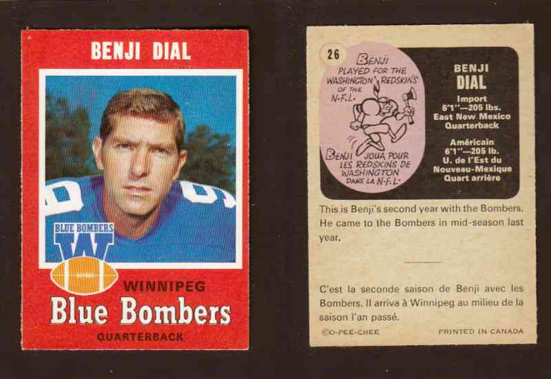 1971 CFL O-PEE-CHEE FOOTBALL CARD #26 B. DIAL photo 1971 CFL O-PEE-CHEE FOOTBALL CARD #26 B. DIAL photo