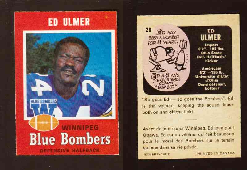 1971 CFL O-PEE-CHEE FOOTBALL CARD #28 E. ULMER photo 1971 CFL O-PEE-CHEE FOOTBALL CARD #28 E. ULMER photo