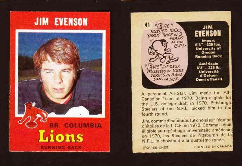 1971 CFL O-PEE-CHEE FOOTBALL CARD #41 J. EVENSON photo 1971 CFL O-PEE-CHEE FOOTBALL CARD #41 J. EVENSON photo