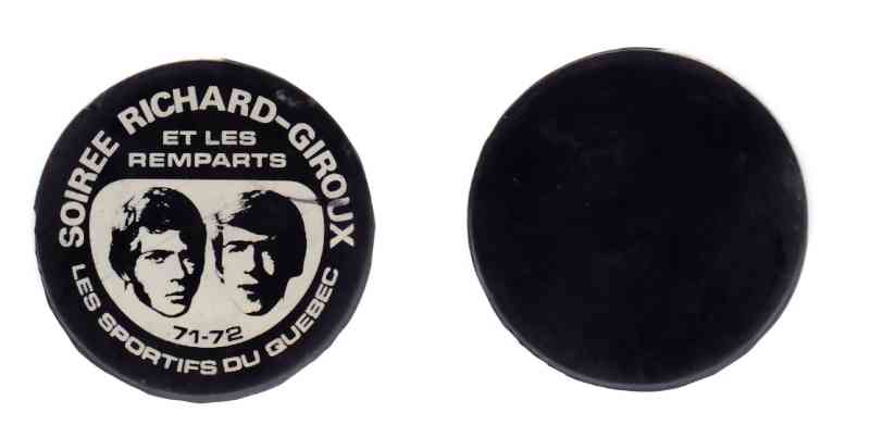 1971-72 QMJHL CZECHOSLOVAKIA QUEBEC REMPARTS RICHARD-GIROUX NIGHT PUCK photo 1971-72 QMJHL CZECHOSLOVAKIA QUEBEC REMPARTS RICHARD-GIROUX NIGHT PUCK photo