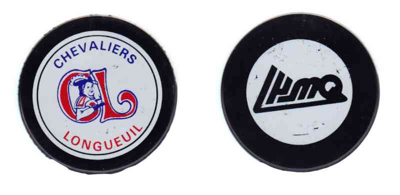 1984-86 QMJHL LONGUEUIL CHEVALIERS GAME PUCK photo 1984-86 QMJHL LONGUEUIL CHEVALIERS GAME PUCK photo