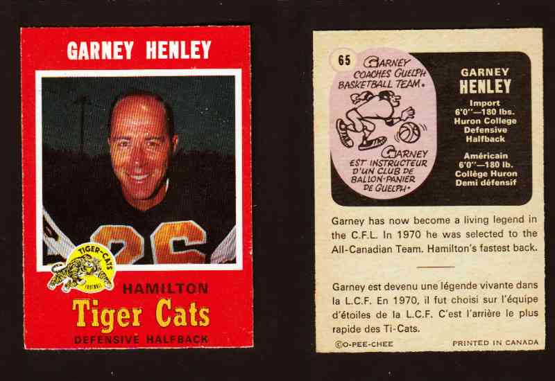 1971 CFL O-PEE-CHEE FOOTBALL CARD #65 G. HENLEY photo 1971 CFL O-PEE-CHEE FOOTBALL CARD #65 G. HENLEY photo