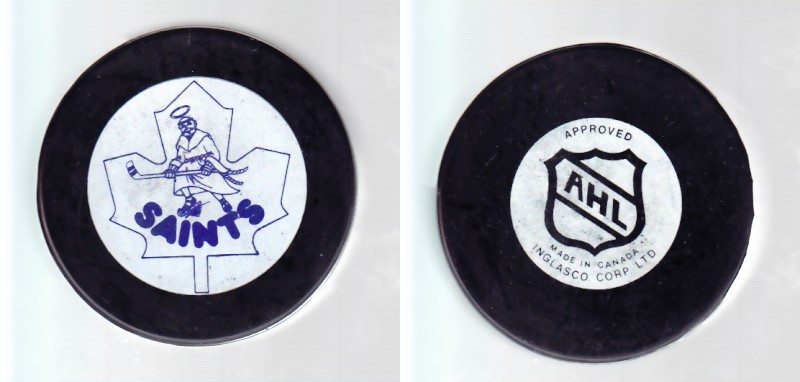 1981-88 AHL VICEROY ST.CATHERINE SAINTS GAME PUCK photo 1981-88 AHL VICEROY ST.CATHERINE SAINTS GAME PUCK photo