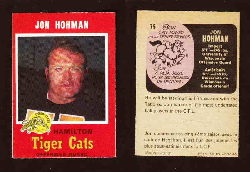 1971 CFL O-PEE-CHEE FOOTBALL CARD #75 J. HOHMAN photo 1971 CFL O-PEE-CHEE FOOTBALL CARD #75 J. HOHMAN photo