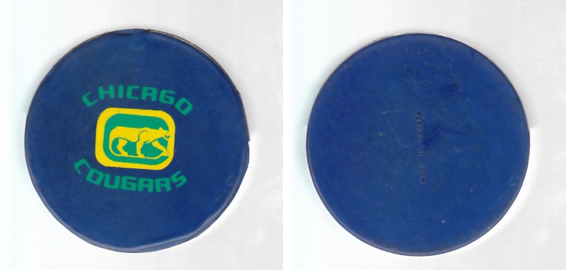 1972-75 WHA BILTRITE CHICAGO COUGARS GAME PUCK photo 1972-75 WHA BILTRITE CHICAGO COUGARS GAME PUCK photo