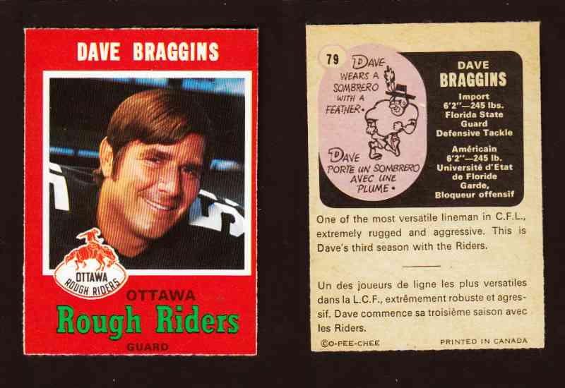 1971 CFL O-PEE-CHEE FOOTBALL CARD #79 D. BRAGGINS photo 1971 CFL O-PEE-CHEE FOOTBALL CARD #79 D. BRAGGINS photo