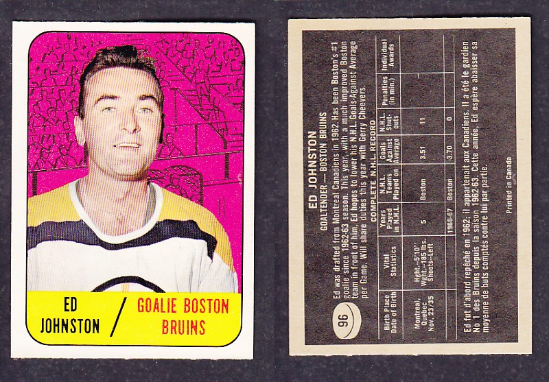 1967-68 TOPPS HOCKEY CARD #96 ED JOHNSTON photo 1967-68 TOPPS HOCKEY CARD #96 ED JOHNSTON photo