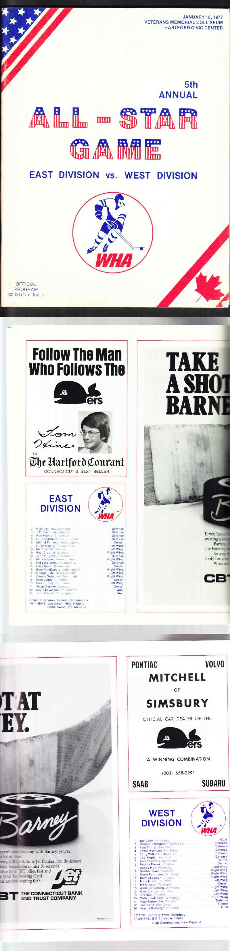 1977 WHA HARTFORD ALL STAR GAME PROGRAM photo 1977 WHA HARTFORD ALL STAR GAME PROGRAM photo