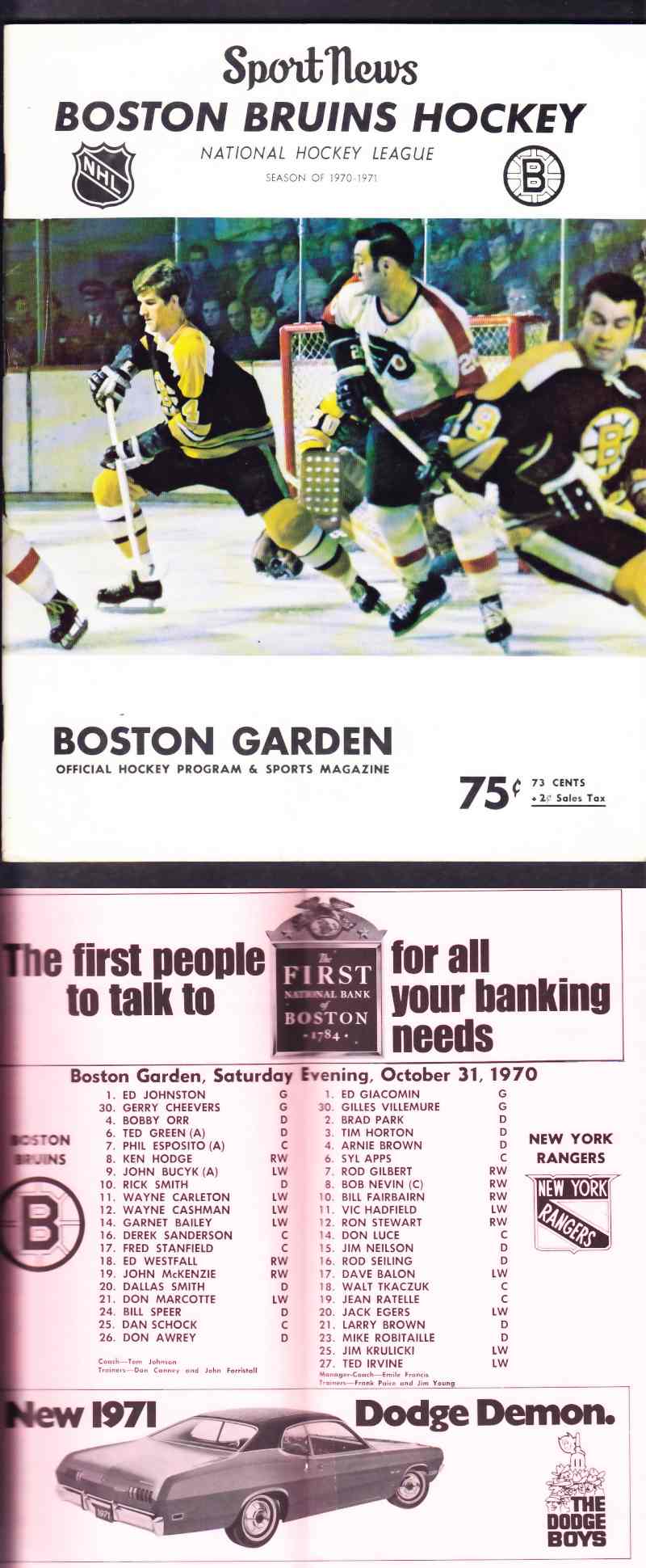 1970 BOSTON BRUINS PROGRAM B.ORR ON COVER photo 1970 BOSTON BRUINS PROGRAM B.ORR ON COVER photo