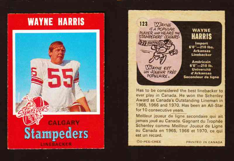 1971 CFL O-PEE-CHEE FOOTBALL CARD #123 W. HARRIS photo 1971 CFL O-PEE-CHEE FOOTBALL CARD #123 W. HARRIS photo