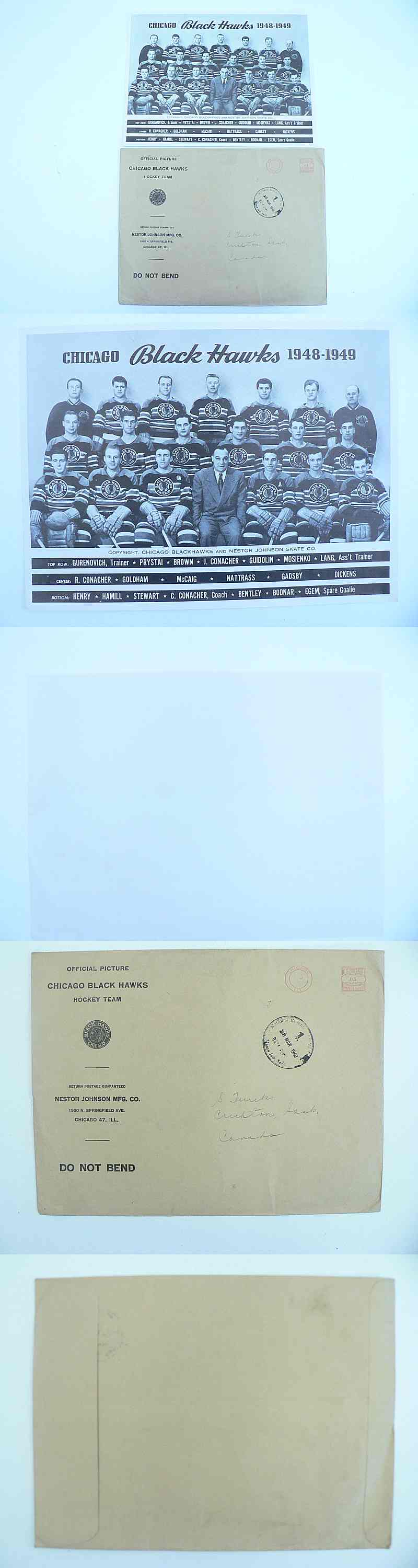 1948-49 CHICAGO BLACKHAWKS TEAM PHOTO & ENVELOPE photo 1948-49 CHICAGO BLACKHAWKS TEAM PHOTO & ENVELOPE photo
