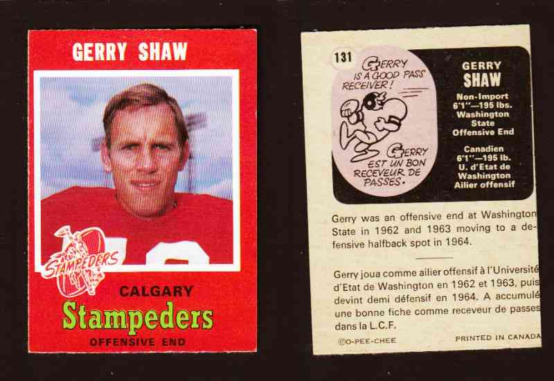 1971 CFL O-PEE-CHEE FOOTBALL CARD #131 G. SHAW photo 1971 CFL O-PEE-CHEE FOOTBALL CARD #131 G. SHAW photo