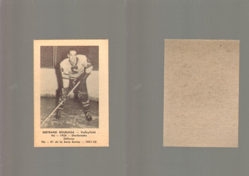 1951-52 LAVAL DAIRY HOCKEY CARD #81 B. BOURASSA photo 1951-52 LAVAL DAIRY HOCKEY CARD #81 B. BOURASSA photo