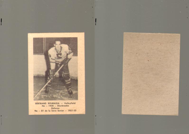 1951-52 LAVAL DAIRY HOCKEY CARD #81 B. BOURASSA photo 1951-52 LAVAL DAIRY HOCKEY CARD #81 B. BOURASSA photo