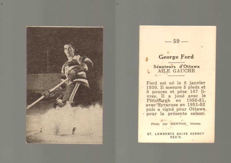 1952-53 ST. LAWRENCE SALES HOCKEY CARD #59 G. FORD photo