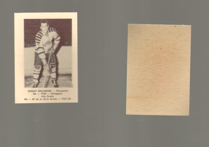 1951-52 LAVAL DAIRY HOCKEY CARD #20 D. DESCHESNE photo 1951-52 LAVAL DAIRY HOCKEY CARD #20 D. DESCHESNE photo
