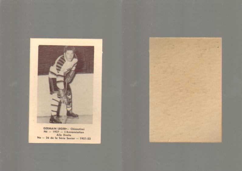 1951-52 LAVAL DAIRY HOCKEY CARD #26 G. LEGER photo 1951-52 LAVAL DAIRY HOCKEY CARD #26 G. LEGER photo