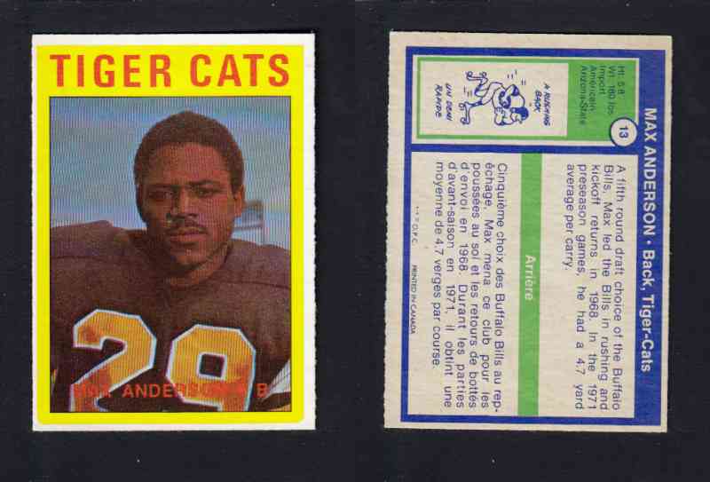 1972 CFL O-PEE-CHEE FOOTBALL CARD #13 M. ANDERSON photo 1972 CFL O-PEE-CHEE FOOTBALL CARD #13 M. ANDERSON photo