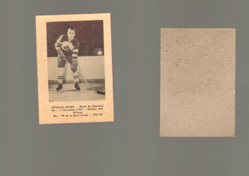 1951-52 LAVAL DAIRY HOCKEY CARD #99 D. MCNEIL photo 1951-52 LAVAL DAIRY HOCKEY CARD #99 D. MCNEIL photo