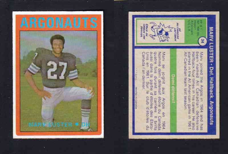 1972 CFL O-PEE-CHEE FOOTBALL CARD #34 M. LUSTER photo 1972 CFL O-PEE-CHEE FOOTBALL CARD #34 M. LUSTER photo
