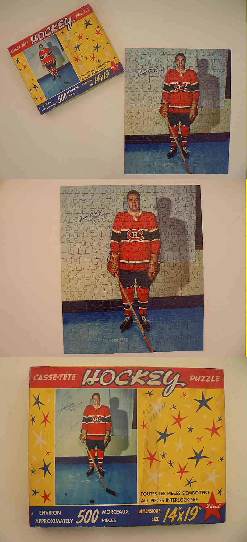 1950'S IDEAL MONTREAL CANADIENS JEAN BELIVEAU PUZZLE & BOX photo