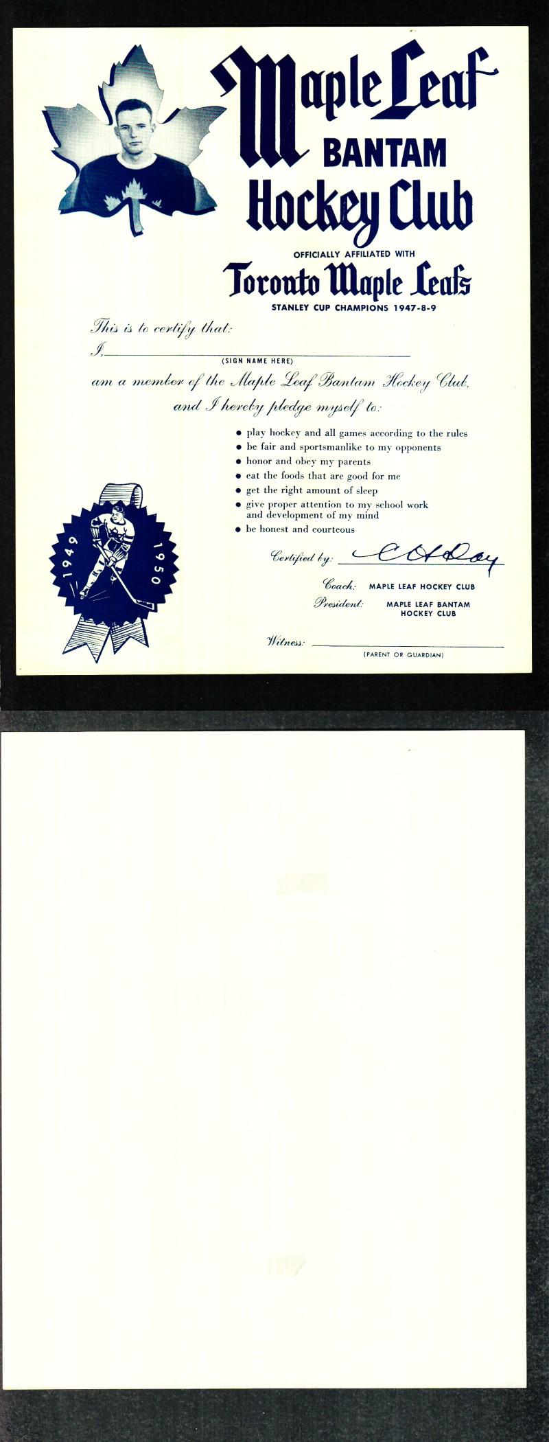 1945-54 QUAKER OATS PHOTO CLUB CERTIFICATE photo 1945-54 QUAKER OATS PHOTO CLUB CERTIFICATE photo