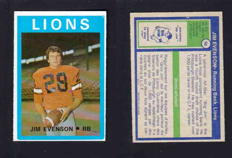 1972 CFL O-PEE-CHEE FOOTBALL CARD #50 J. EVENSON photo 1972 CFL O-PEE-CHEE FOOTBALL CARD #50 J. EVENSON photo