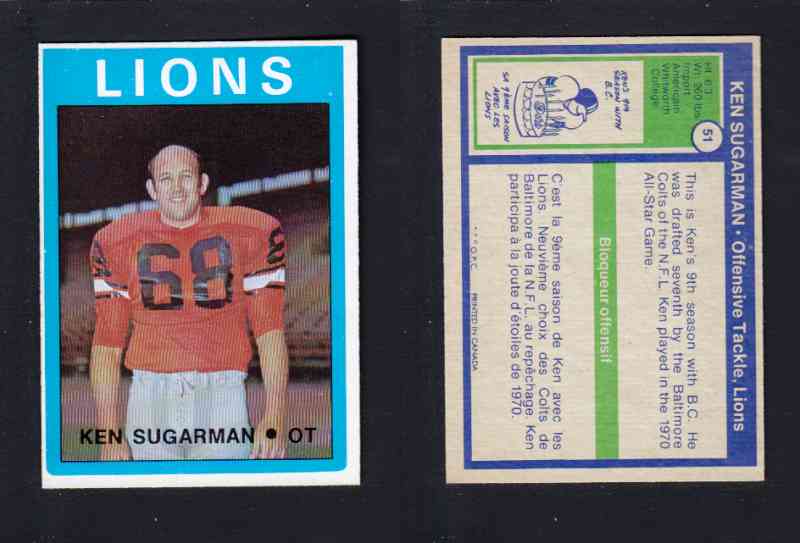 1972 CFL O-PEE-CHEE FOOTBALL CARD #51 K. SUGARMAN photo 1972 CFL O-PEE-CHEE FOOTBALL CARD #51 K. SUGARMAN photo