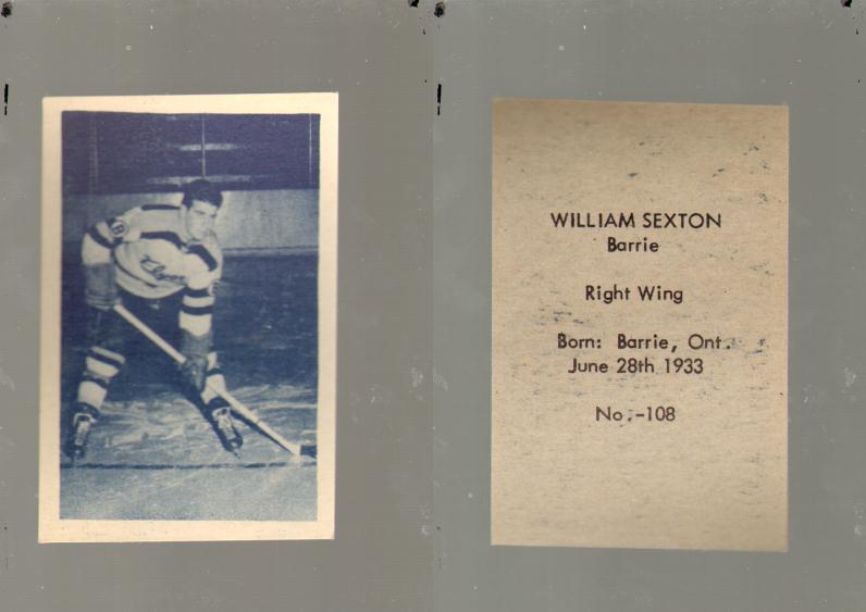 1952-53 OHL ANONYMOUS HOCKEY CARD #108 W. SEXTON photo 1952-53 OHL ANONYMOUS HOCKEY CARD #108 W. SEXTON photo