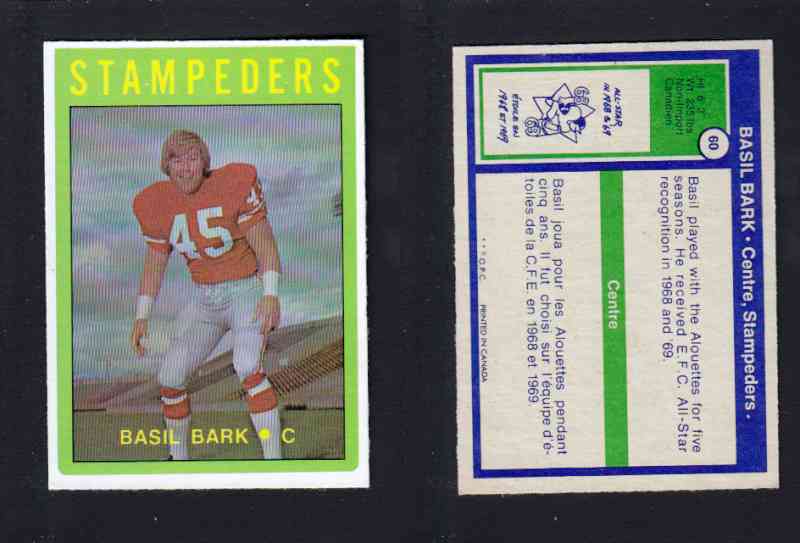 1972 CFL O-PEE-CHEE FOOTBALL CARD #60 B. BARK photo 1972 CFL O-PEE-CHEE FOOTBALL CARD #60 B. BARK photo