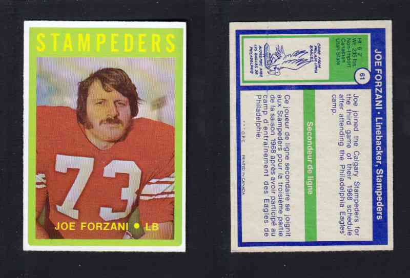 1972 CFL O-PEE-CHEE FOOTBALL CARD #61 J. FORZANI photo 1972 CFL O-PEE-CHEE FOOTBALL CARD #61 J. FORZANI photo