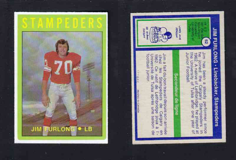 1972 CFL O-PEE-CHEE FOOTBALL CARD #62 J. FURLONG photo 1972 CFL O-PEE-CHEE FOOTBALL CARD #62 J. FURLONG photo