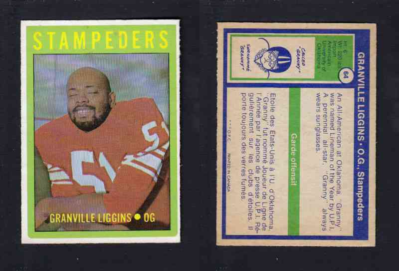 1972 CFL O-PEE-CHEE FOOTBALL CARD #64 G. LIGGINS photo 1972 CFL O-PEE-CHEE FOOTBALL CARD #64 G. LIGGINS photo