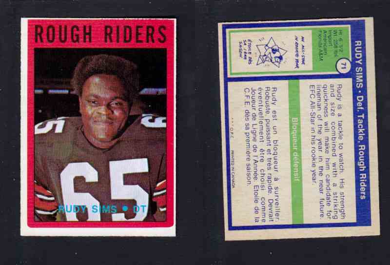 1972 CFL O-PEE-CHEE FOOTBALL CARD #71 R. SIMS photo