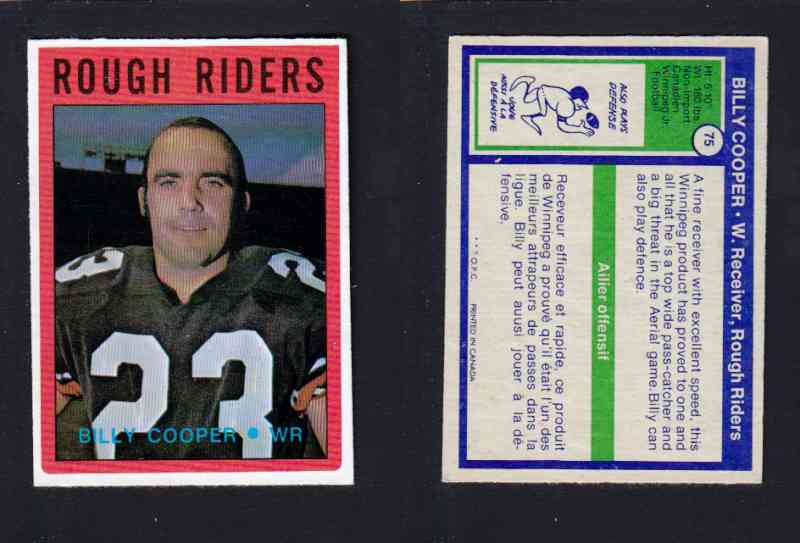 1972 CFL O-PEE-CHEE FOOTBALL CARD #75 B. COOPER photo 1972 CFL O-PEE-CHEE FOOTBALL CARD #75 B. COOPER photo