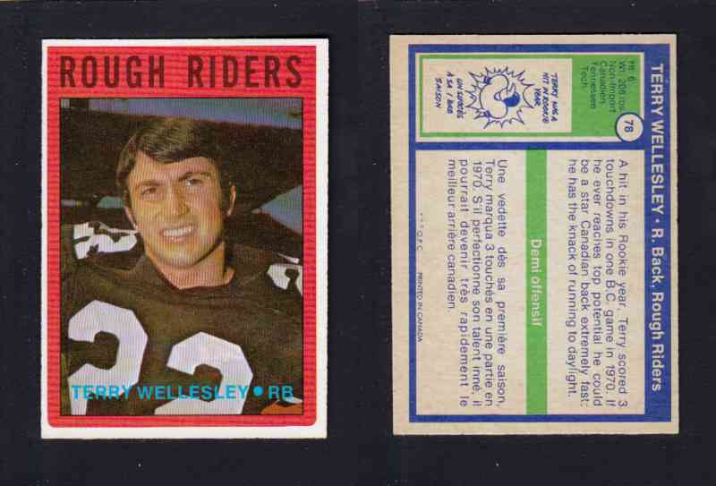 1972 CFL O-PEE-CHEE FOOTBALL CARD #78 T. WELLESLEY photo 1972 CFL O-PEE-CHEE FOOTBALL CARD #78 T. WELLESLEY photo