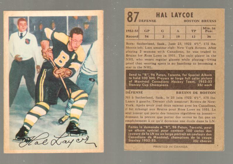 1953-54 PARKHURST HOCKEY CARD #87 H. LAYCOE photo 1953-54 PARKHURST HOCKEY CARD #87 H. LAYCOE photo