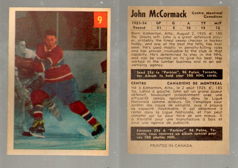 1954-55 PARKHURST HOCKEY CARD #9 J. McCORMACK photo 1954-55 PARKHURST HOCKEY CARD #9 J. McCORMACK photo