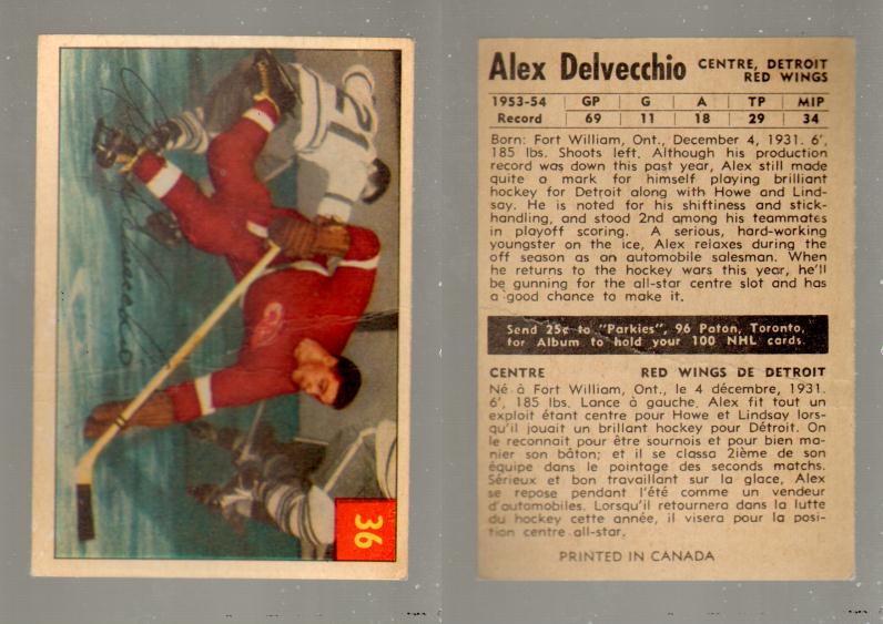 1954-55 PARKHURST HOCKEY CARD #36 A. DELVECCHIO photo 1954-55 PARKHURST HOCKEY CARD #36 A. DELVECCHIO photo